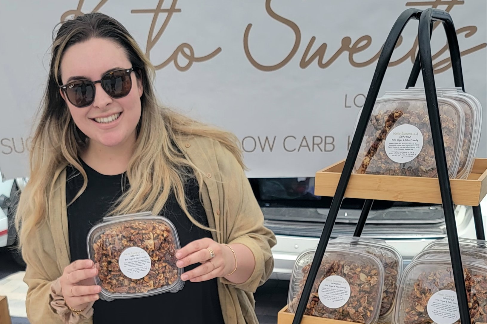 Woman holding granola.